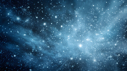 Magical deep blue winter night theme with glowing stars and dreamy snow particles, open center 