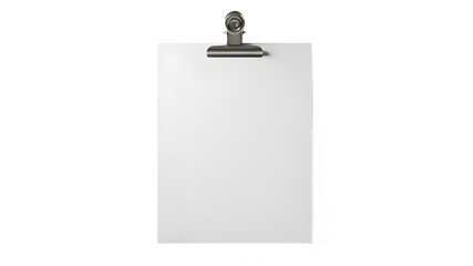 Vertical Blank White Paper Sheet Mockup with Metallic Bulldog Clip Isolated on White