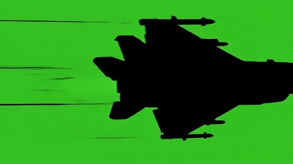 Stealth Fighter Jet Silhouette Flying Against Green Screen A Dynamic Stock Footage Clip Showcasing Military Aviation Advanced Technology and Modern Warfare Capabilities for Defense and Aerospace Proj.