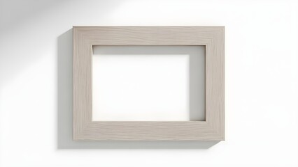 Minimalist Bleached Wooden Picture Frame Mockup on White Wall with Soft Shadow