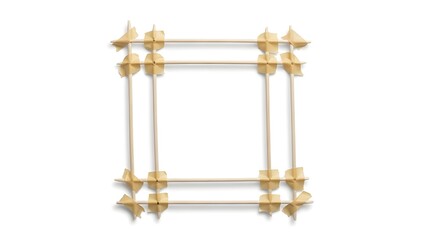 Simple Square Frame made of natural light wooden sticks isolated on white background