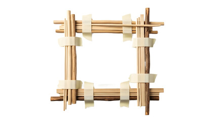 Handmade Wooden Stick Square Frame Placeholder Mockup Isolated on White Background