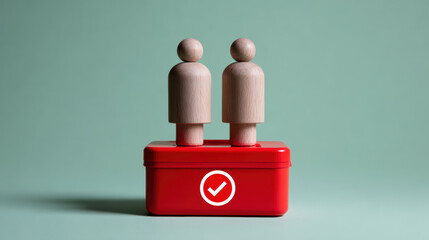 Two wooden figure inside red box with check symbol. business concept for successful selection, approval and partnership choice