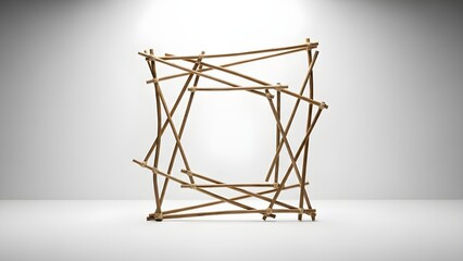 Minimalist Abstract Geometric Square Frame Structure Made of Wooden Sticks Product Mockup