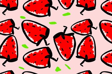 Hand Drawn Strawberry Repeating Pattern