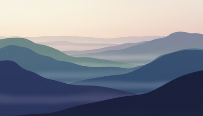 Obraz premium Serene mountain range illustration with gradient hues at misty dawn morning