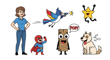 Fototapeta premium Cartoon characters on a white background creating a whimsical illustration with funny elements