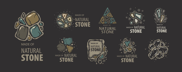 A set of original vector hand-drawn logos for companies engaged in the manufacture and processing of products and stone