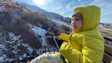 Riding a mountain cable car