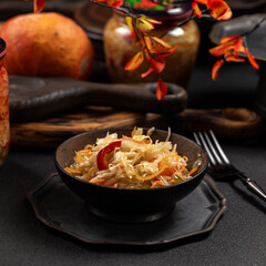 Fresh sauerkraut salad bowl with healthy fermented cabbage