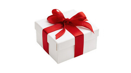 Obraz premium A white gift box with a red ribbon isolated on transparent background