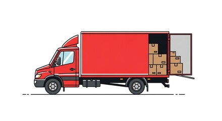 Red delivery truck with boxes moving company logistics and transportation services illustration