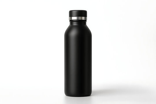 Matte black water bottle stainless steel, premium mockup, white background