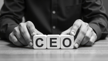 Professional hands display CEO letters on blocks, symbolizing leadership and business success. This conveys ambition and corporate identity