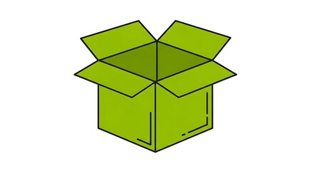 Open green cardboard box packaging container shipping delivery package carton illustration