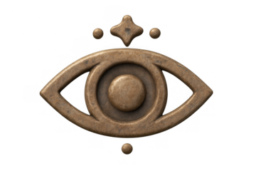 Esoteric third eye symbol in bronze material, representing spiritual protection, wisdom, and mystical vision on transparent background