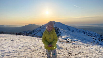 Sunset over the mountain peak