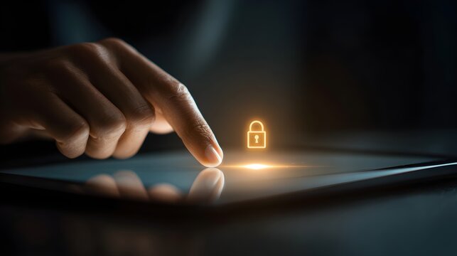 finger touching screen of a digital tablet