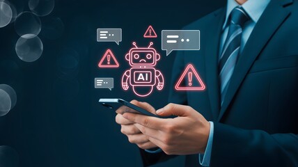 AI Risk and Compliance Alert System with Warning Icons Business Security Technology