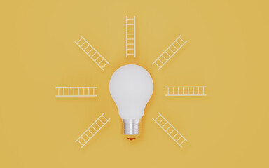 Idea bulb and ray ladders the business concepts 3d illustration