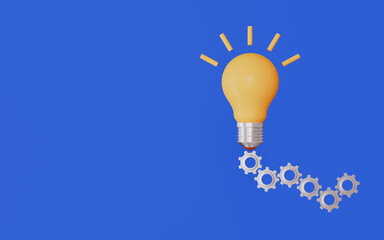Light bulb and gears, invention innovative solution, Brainstorming ideas 3d illustration