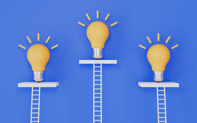 Light bulb on stairs, representing creativity, inspiration and bright ideas