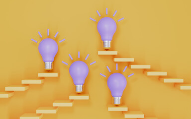 Light bulb with up arrows, Creative innovation and strategy analysis 3d illustration