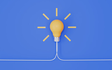 White lightbulb with yellow rays, representing creativity, inspiration and bright ideas