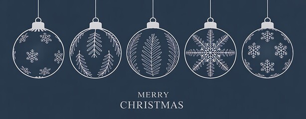 Elegant christmas ornaments with snowflakes and christmas tree shapes on dark blue background