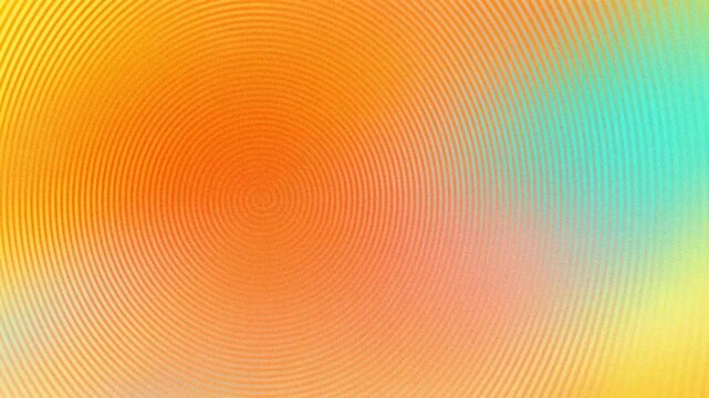 An abstract design with colorful concentric circles and waves blending together in orange and teal.
