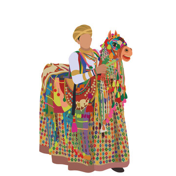 Rajasthani Kachhi Ghodi Folk Dance Illustration &ndash; Colorful Traditional Horse Costume
