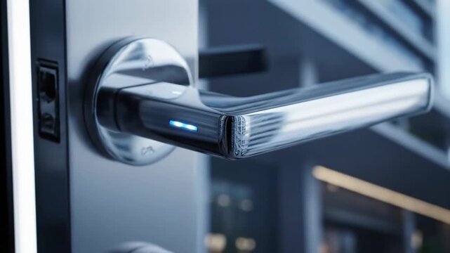 Modern door handle with blue light indicator, close-up detail.
