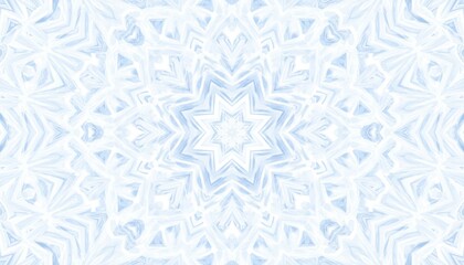 Abstract kaleidoscope pattern with soft blue and white hues creating a symmetrical star like design
