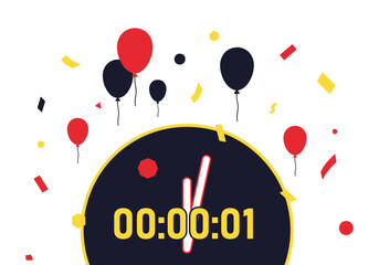 Countdown to the celebration, featuring a design with balloons and confetti