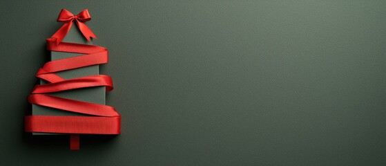 A unique Christmas tree made of green ribbons is featured, accompanied by decorative gifts, creating a cheerful holiday atmosphere