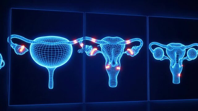 3D Wireframe Animation of Female Reproductive System Organs.