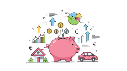 A piggy bank for a new home and car, financial planning for retirement and investment success today