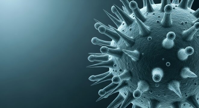 3d rendered virus or bacteria cell with spikes on blue background
