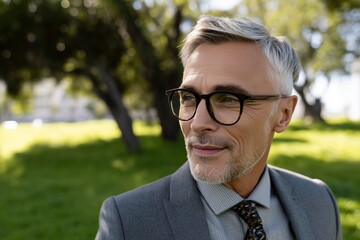 An attractive middle-aged man wearing glasses and a business suit, smiling at the camera. He exudes a professional yet approachable demeanor in an outdoor setting.