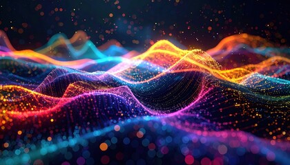 Bright light glow visualization of fractal realms and wave particle energy with dark space stars fantasy illustration