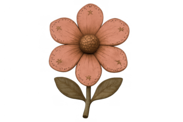 Stylized pink clay flower illustration with textured petals and brown center for decorative botanical designs