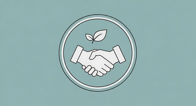 Sustainable Partnership Icon - Handshake and Leaf for Eco-Friendly Collaboration.
