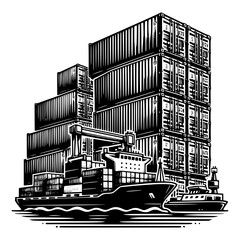 shipping containers stacked high sea freight cargo handling vector image illustration