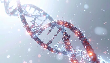 A blue and gold DNA helix background is styled with a festive ribbon and bow decoration reminiscent of a Christmas gift illustration on a white background