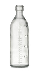Empty old graduated medicine glass bottle isolated