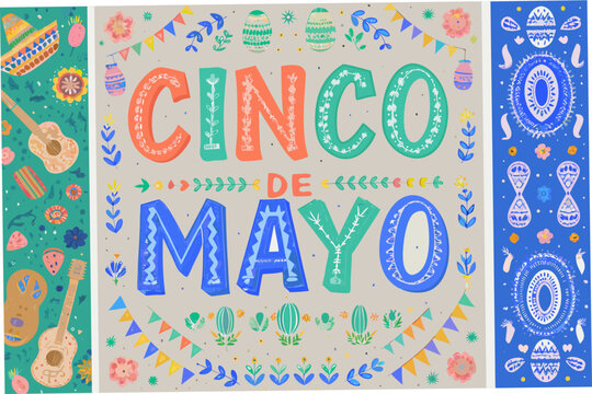 Colorful cinco de mayo celebration illustration with traditional mexican elements