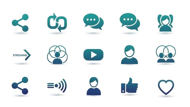 Conjunto de iconos de redes sociales.
 Comunidad en l&iacute;nea, medios, sitios web, blogs, contenidos, marketing empresarial e iconos de redes sociales.
 Colecci&oacute;n de iconos s&oacute;lidos.