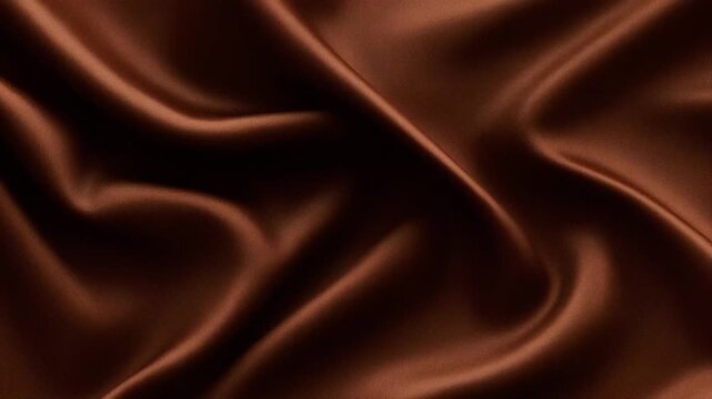 A close-up of smooth, luxurious brown fabric draping elegantly with soft curves and folds.