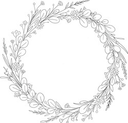 Elegant Hand Drawn Floral Wreath Frame Line Art.eps
