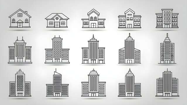 Conjunto de iconos de casa y edificio